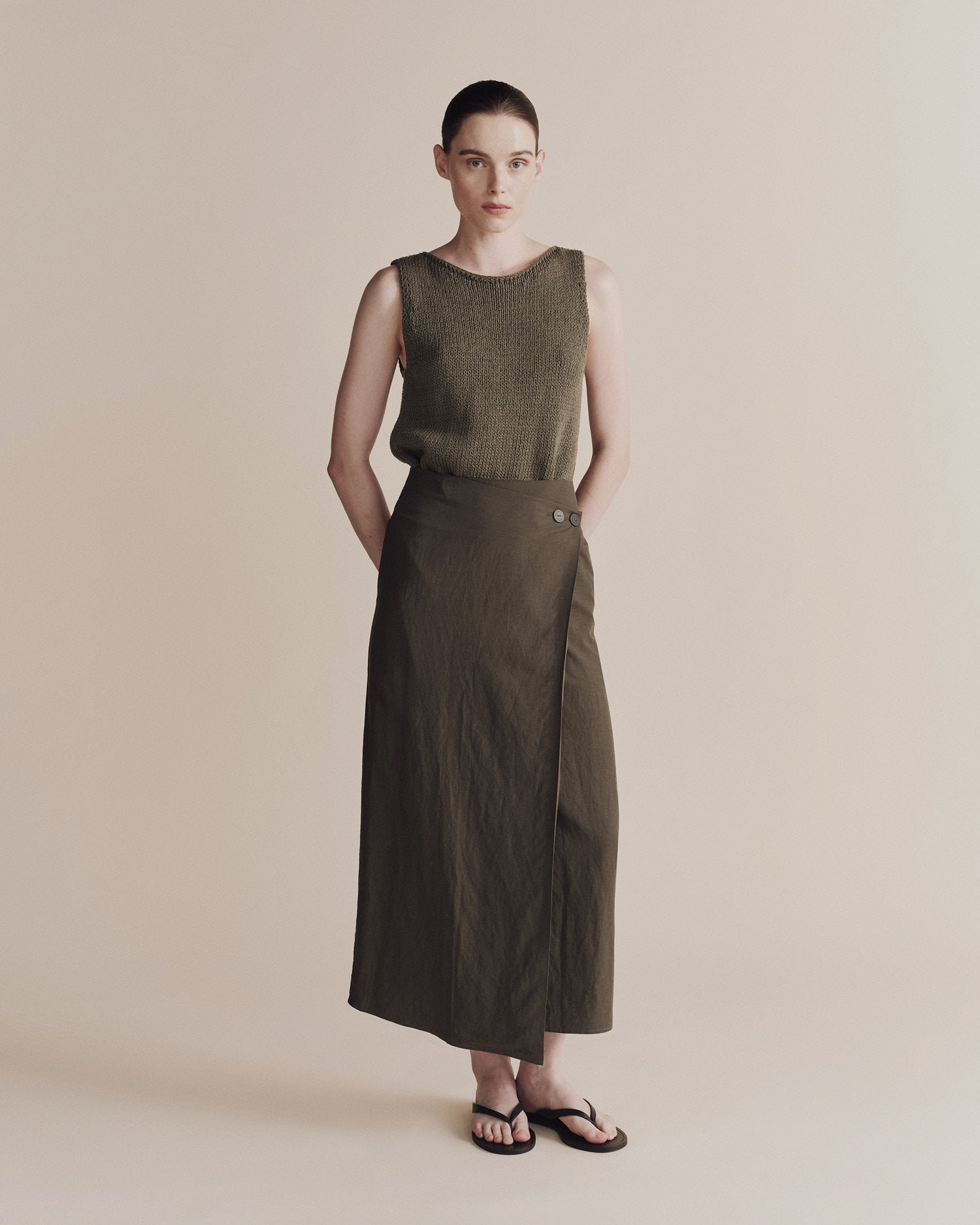 Linen Blend Maxi Wrap Skirt