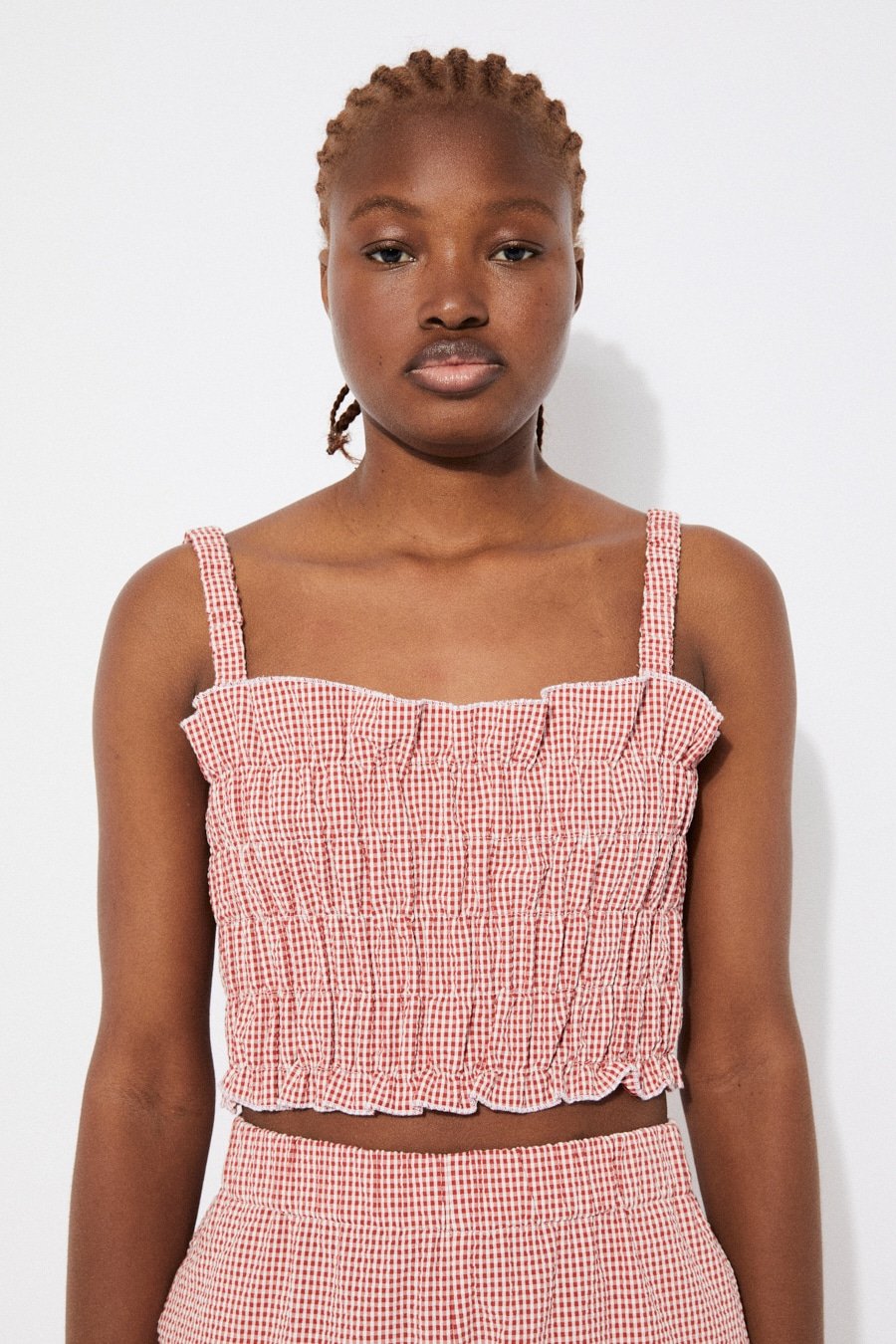 Mercury Vichy Gathered Crop Top