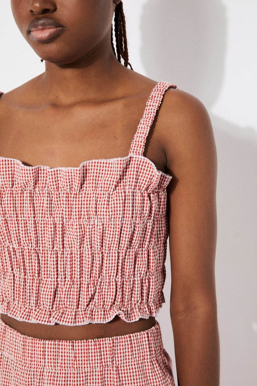 Mercury Vichy Gathered Crop Top