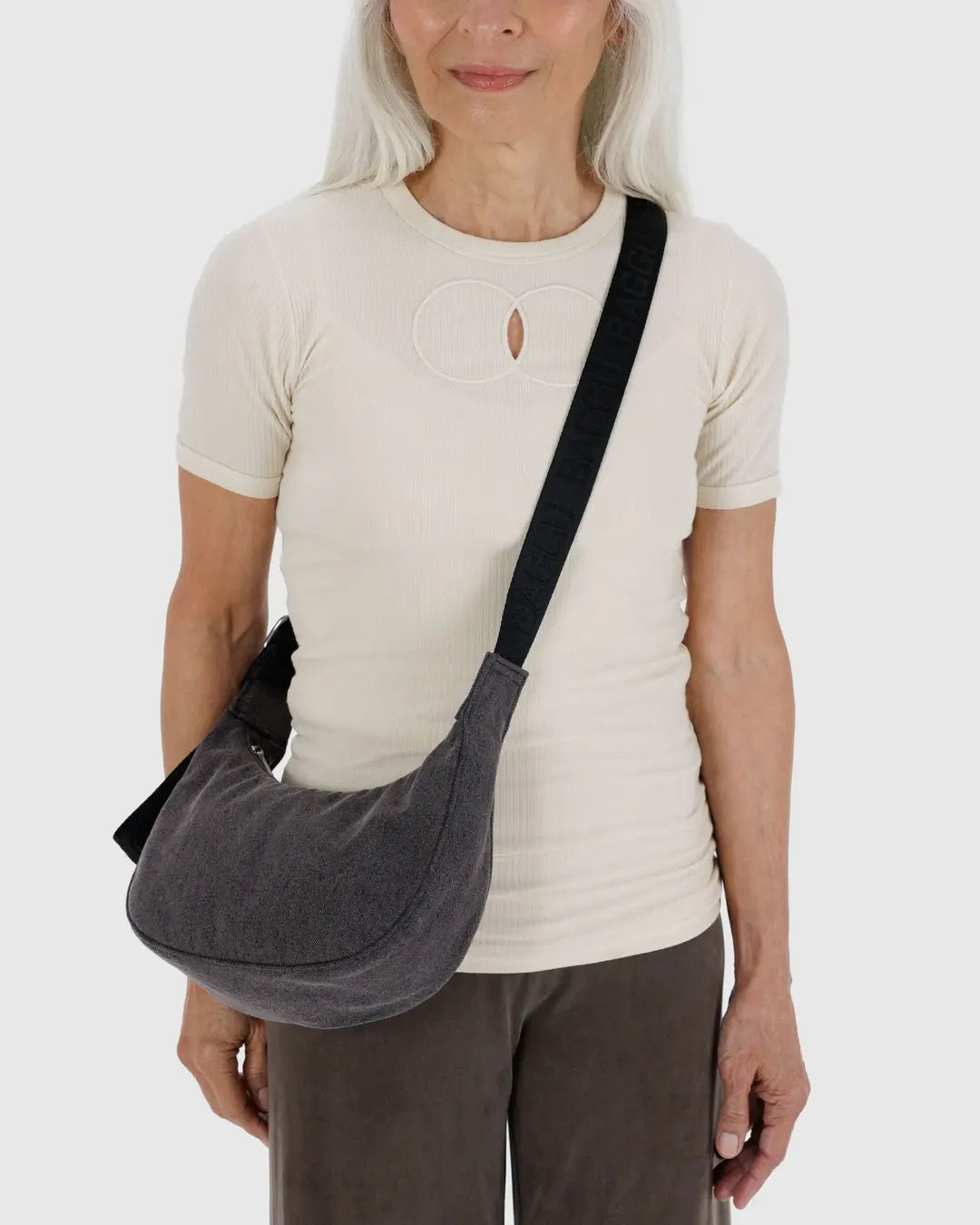 Small Denim Crescent Bag