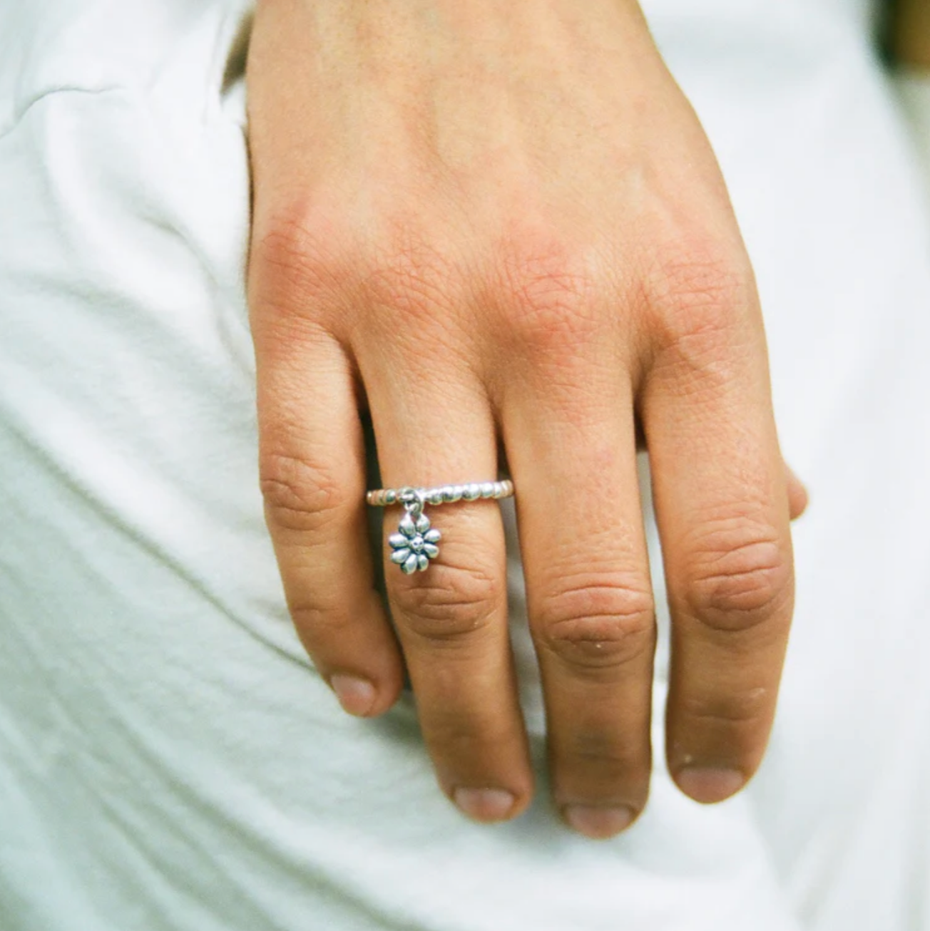 Tiny Flower Charm Ring