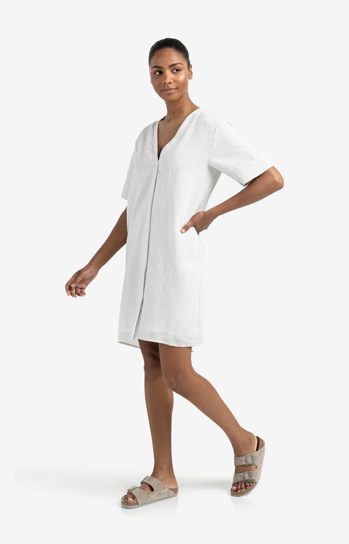 Crossover Stripe V-Neck Dress
