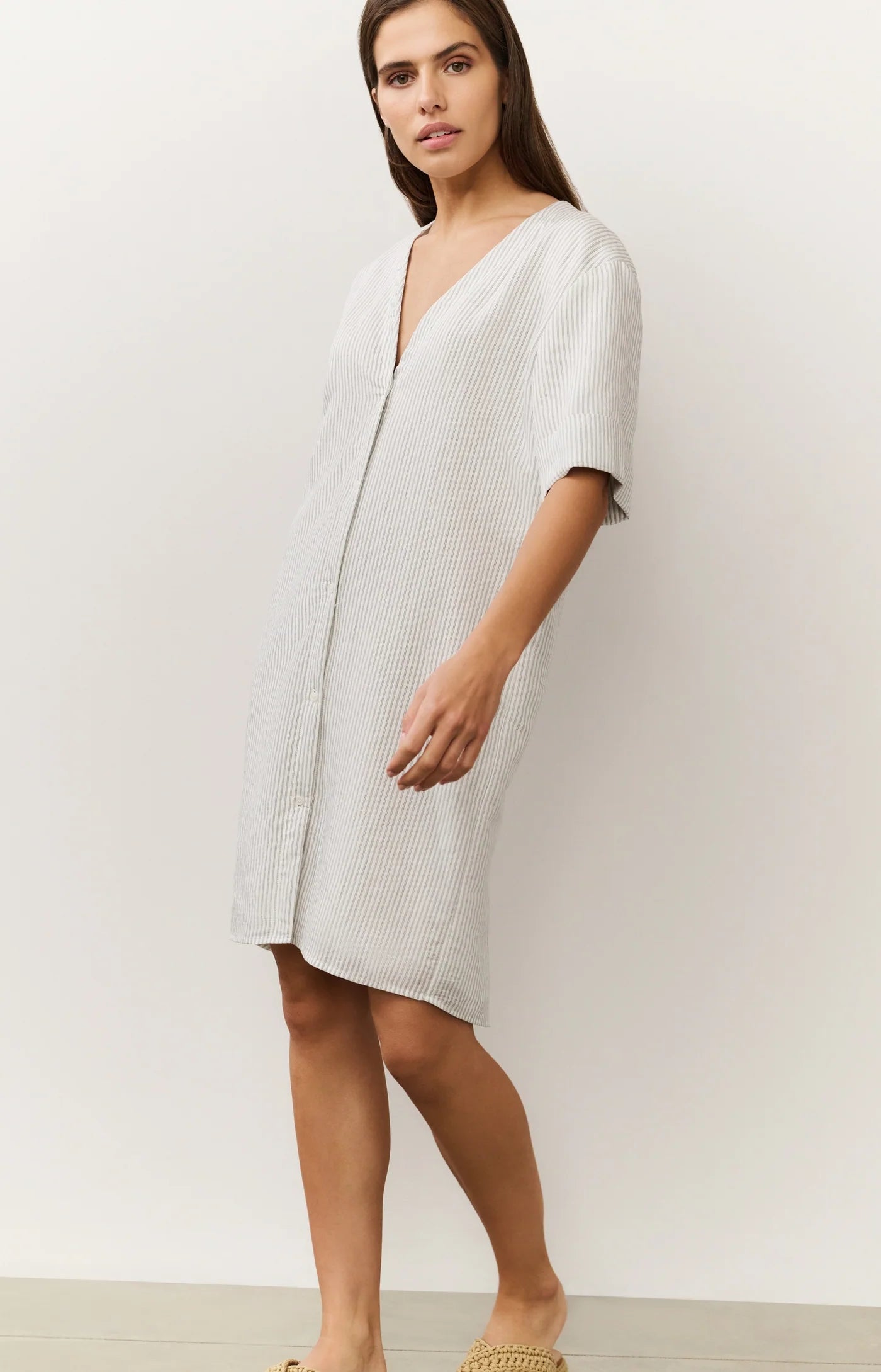 Crossover Stripe V-Neck Dress