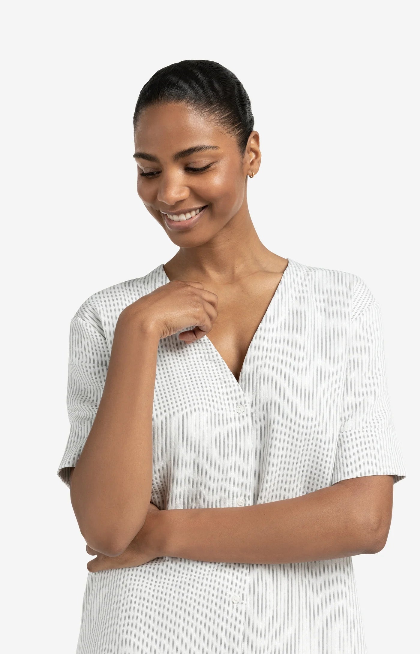 Crossover Stripe V-Neck Dress