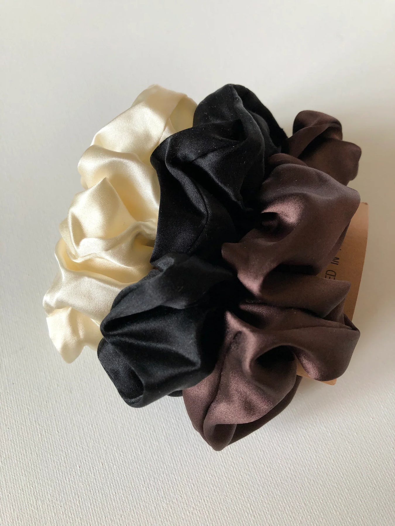 rose strap print satin scrunchies wing knot hair elastic glossy scrunc –