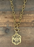 Vintage Gold 18" Chain And Toggle With Gold Reproduction Angel Pendant