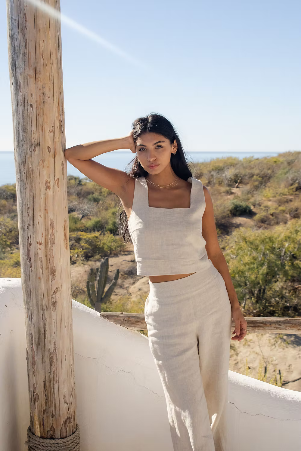 Pleat Detail Linen Tank