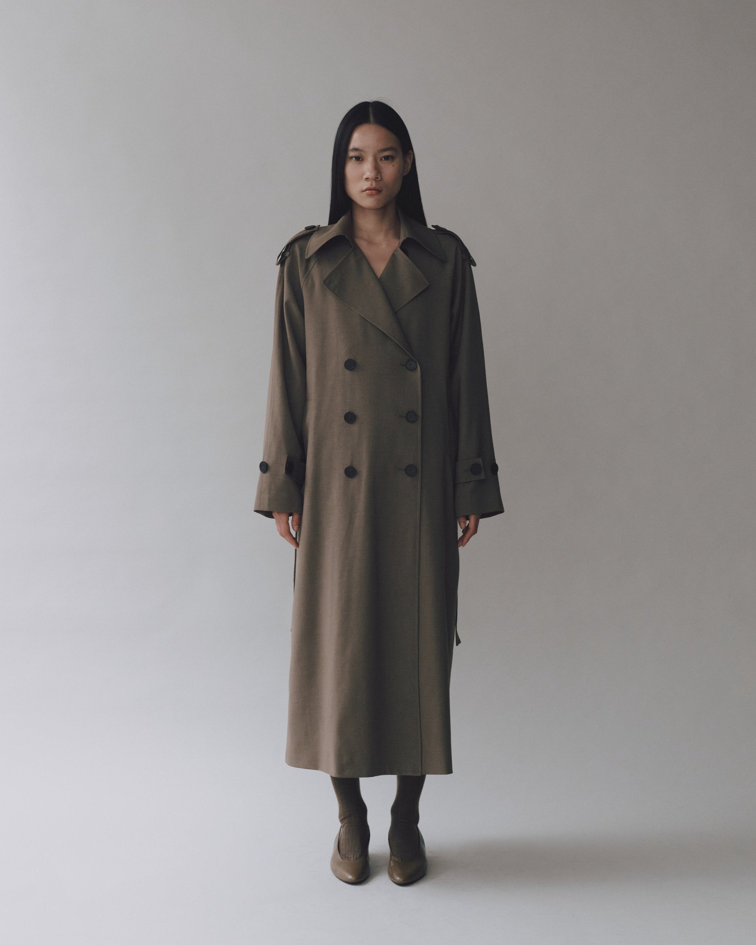 Wool Blend Long Trench