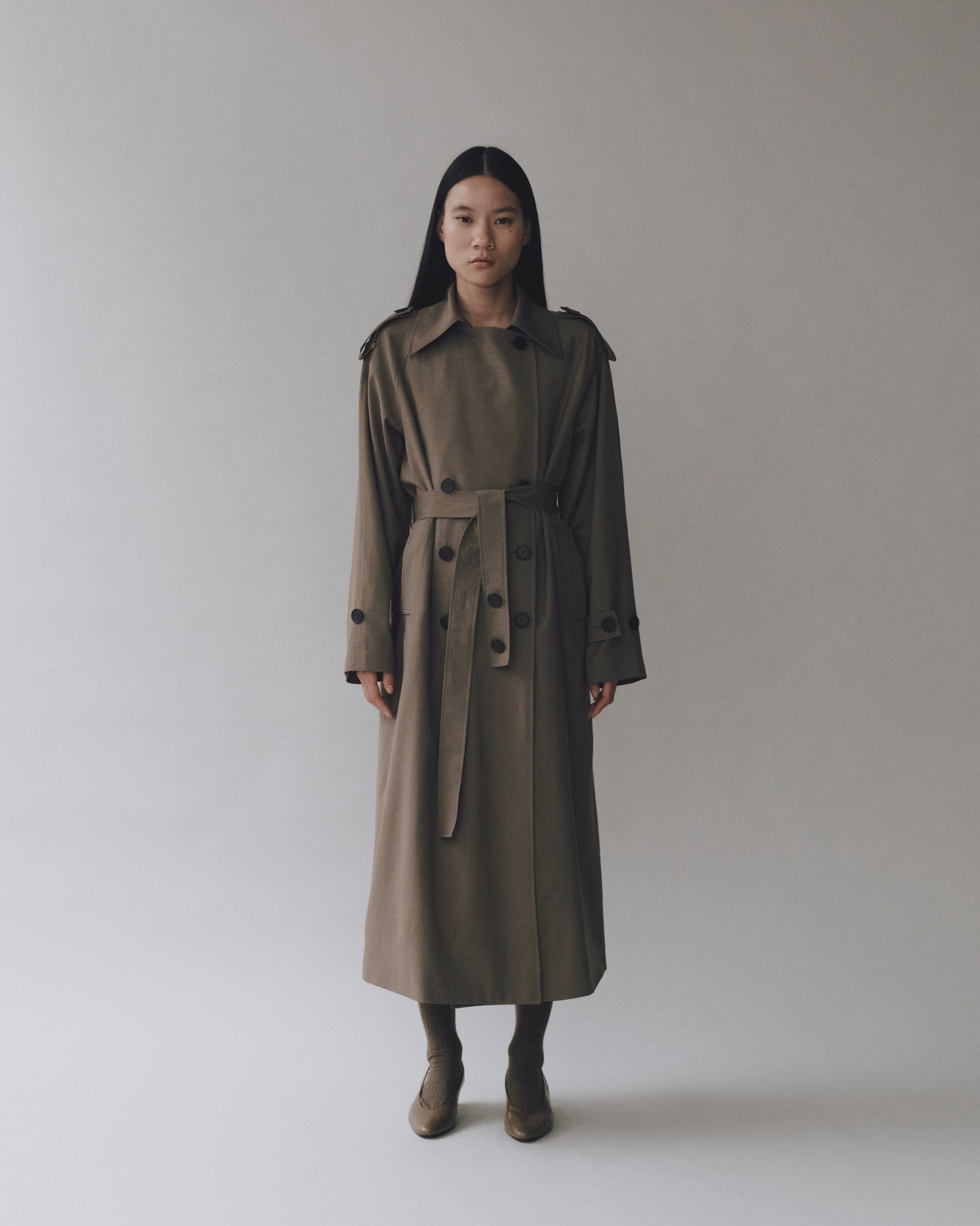 Wool Blend Long Trench