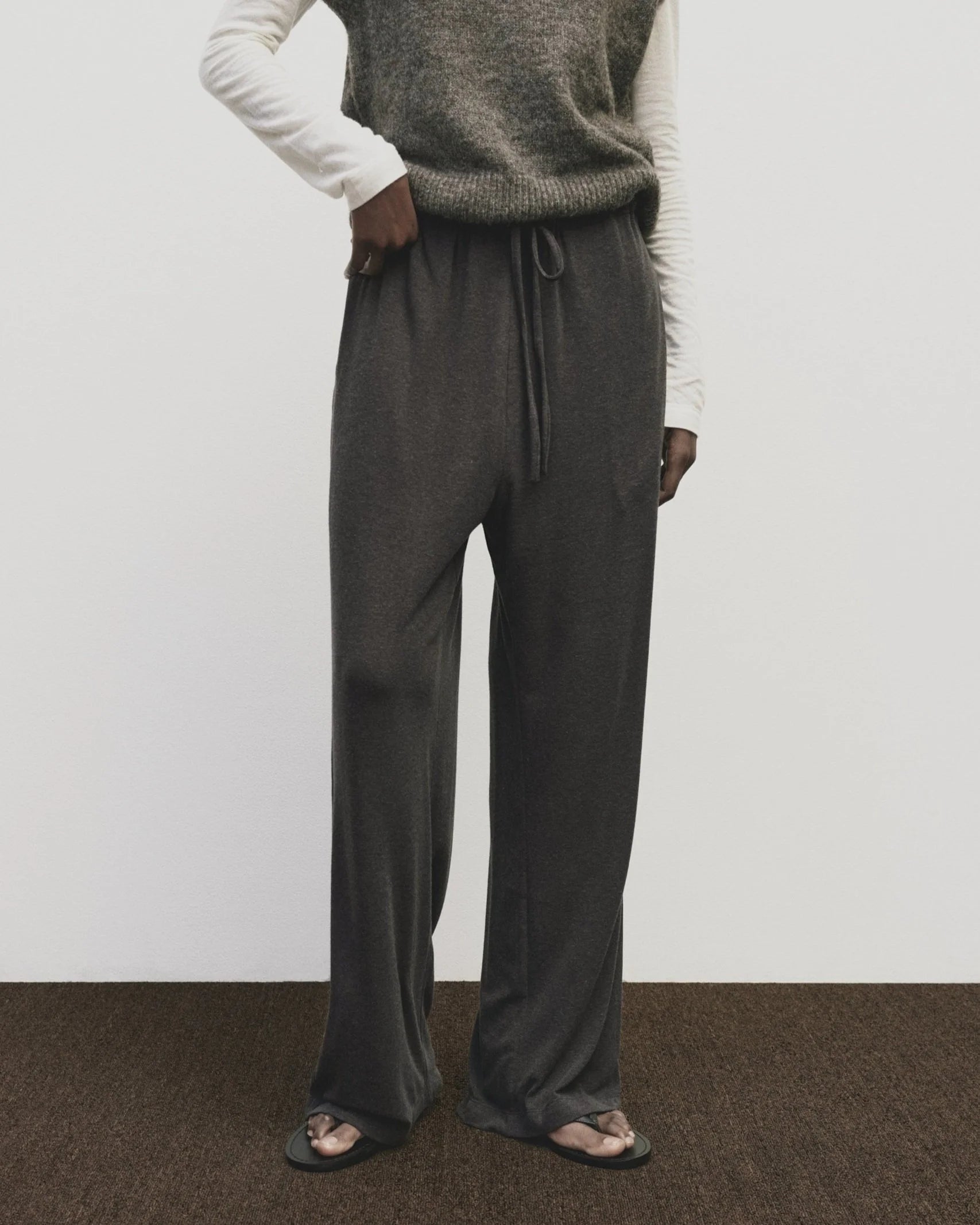 Wool Cotton Jersey Pants Charcoal