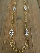 Mixed Metal Sterling And Gold Plated 36" Chain With Vintage Reproduction Fleur De Lis Accents