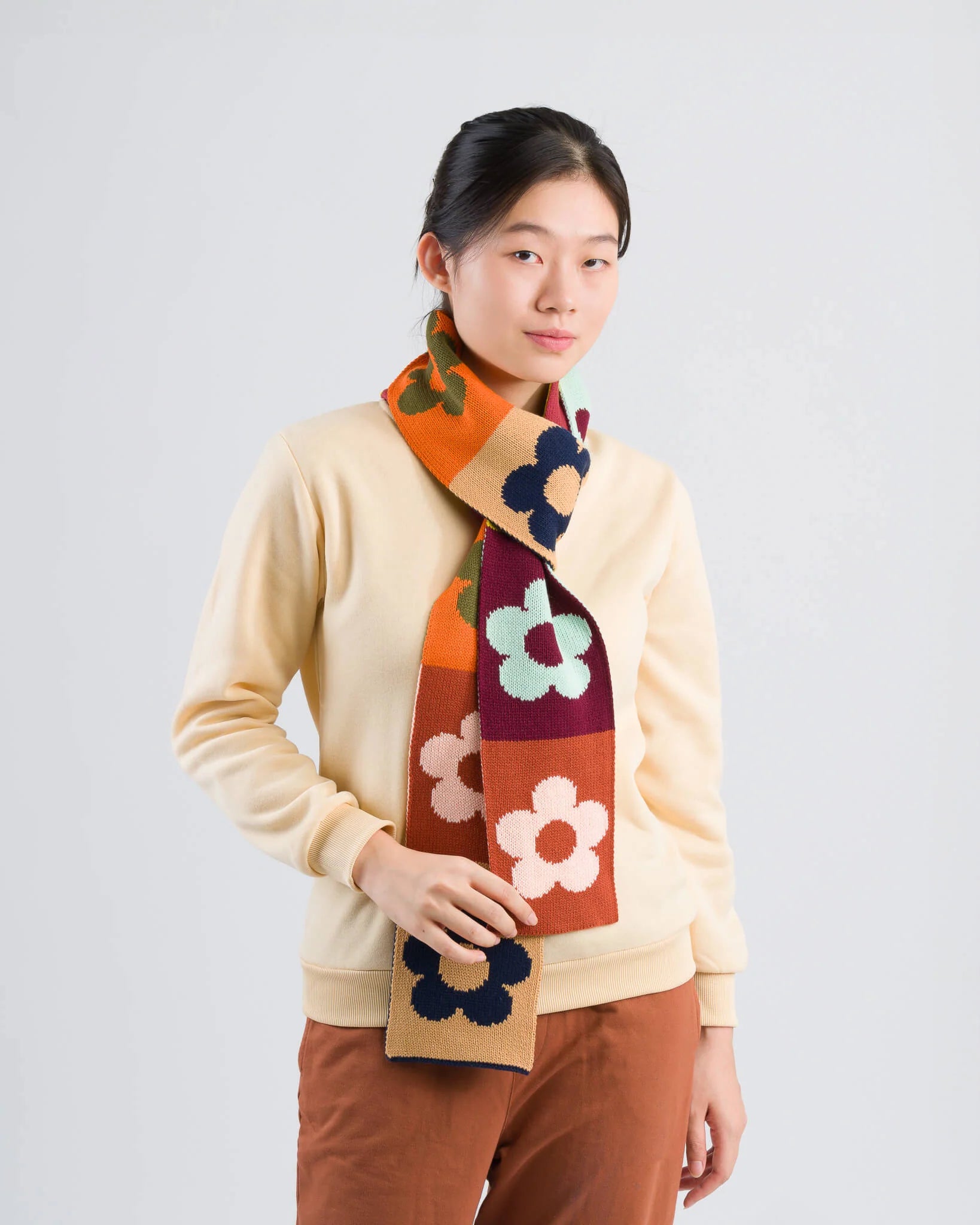 Flower Block Skinny Scarf