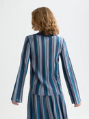 Pleated Stripe Collared Cardigan