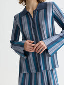 Pleated Stripe Collared Cardigan