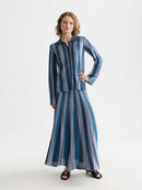 Pleated Stripe Knitted Midi Skirt