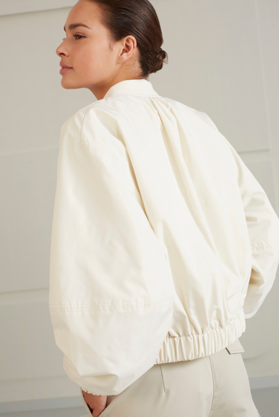 Woven Bomber Jacket With Oversized Puffsleeve
