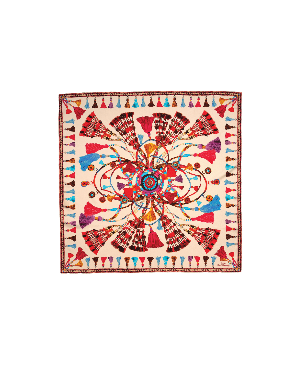 Tassel Rhapsody Silk Square Khaki