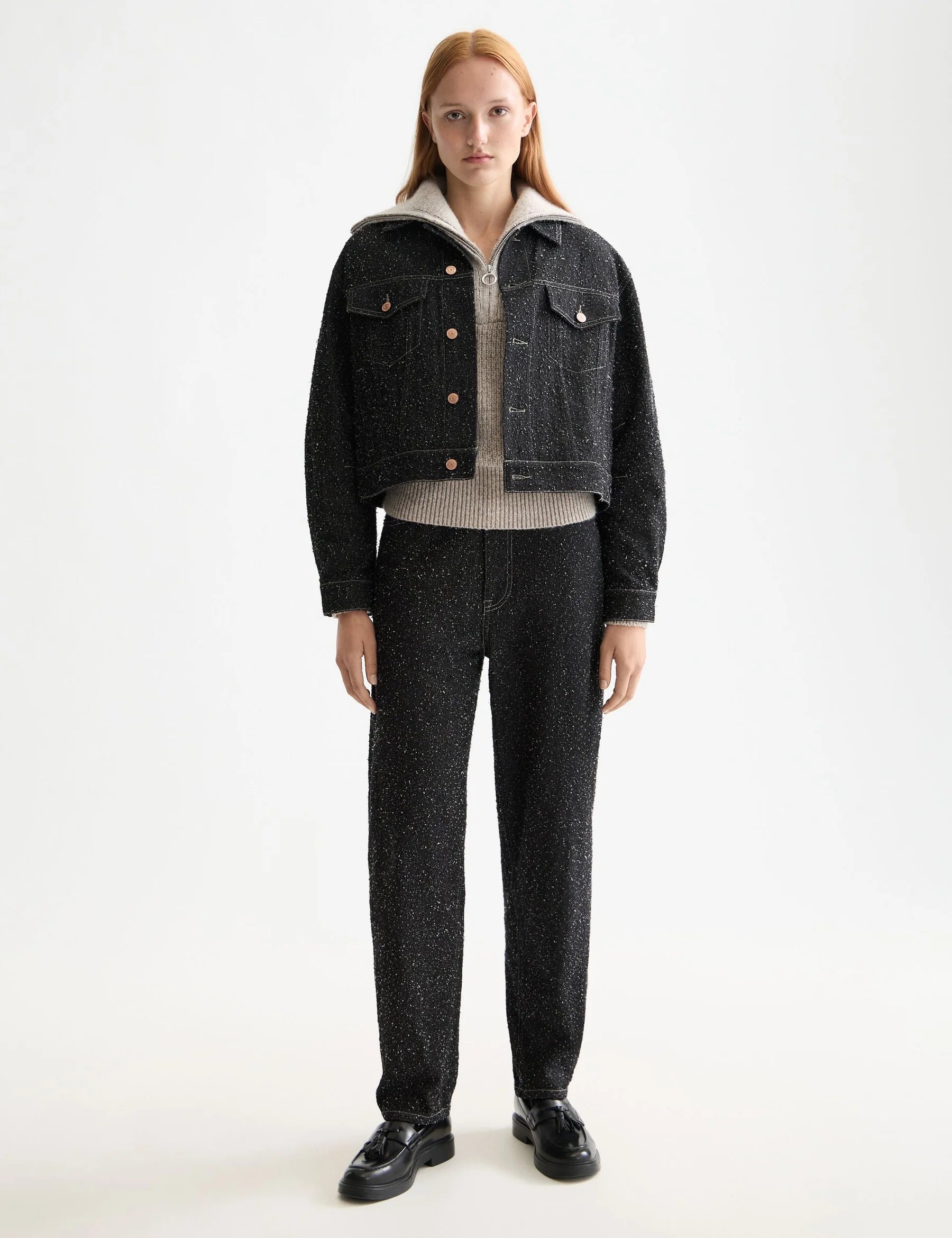 Oversized Textured Denim Jacket - Frock Toronto