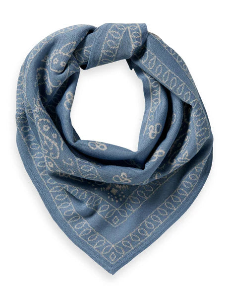 Jacquard Knitted Triangle Scarf Faded Denim