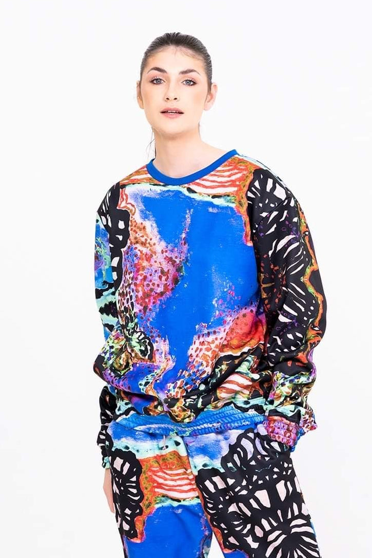 *Oscar Mendoza - Abstract Butterfly Printed Cotton Fleece Crewneck