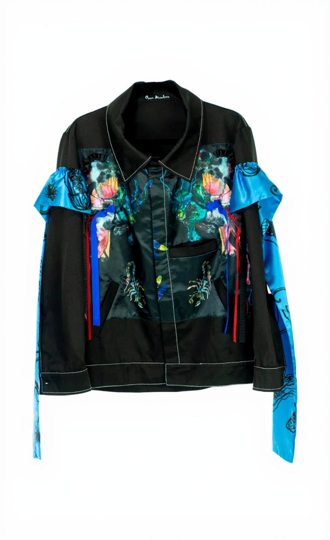 *Oscar Mendoza - Black Jacket with Blue Ruffles - Frock Toronto