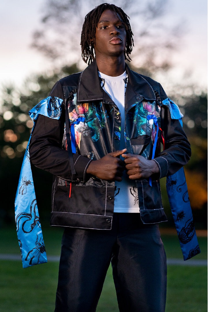 *Oscar Mendoza - Black Jacket with Blue Ruffles