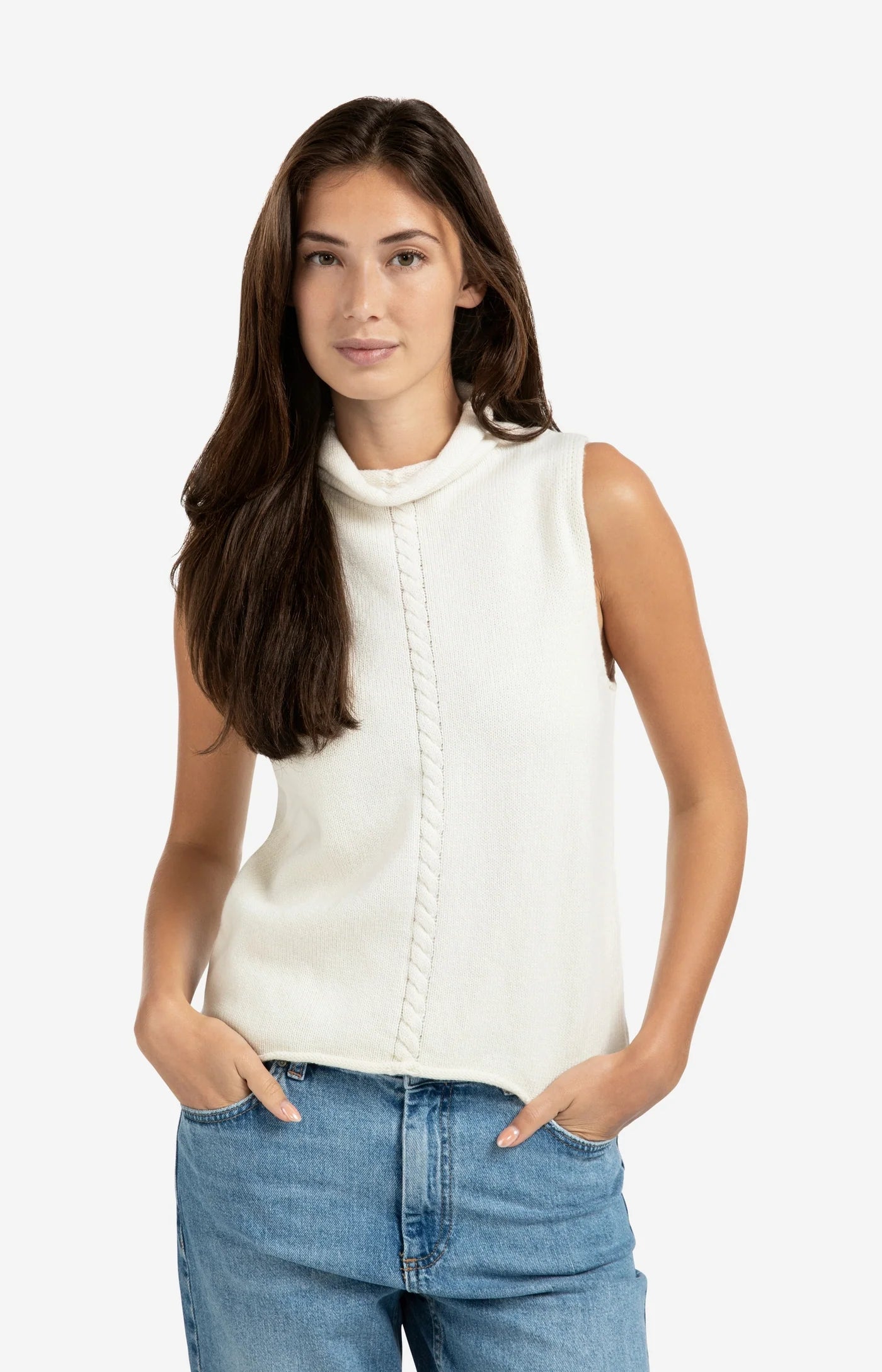 Sleeveless Cable Turtleneck
