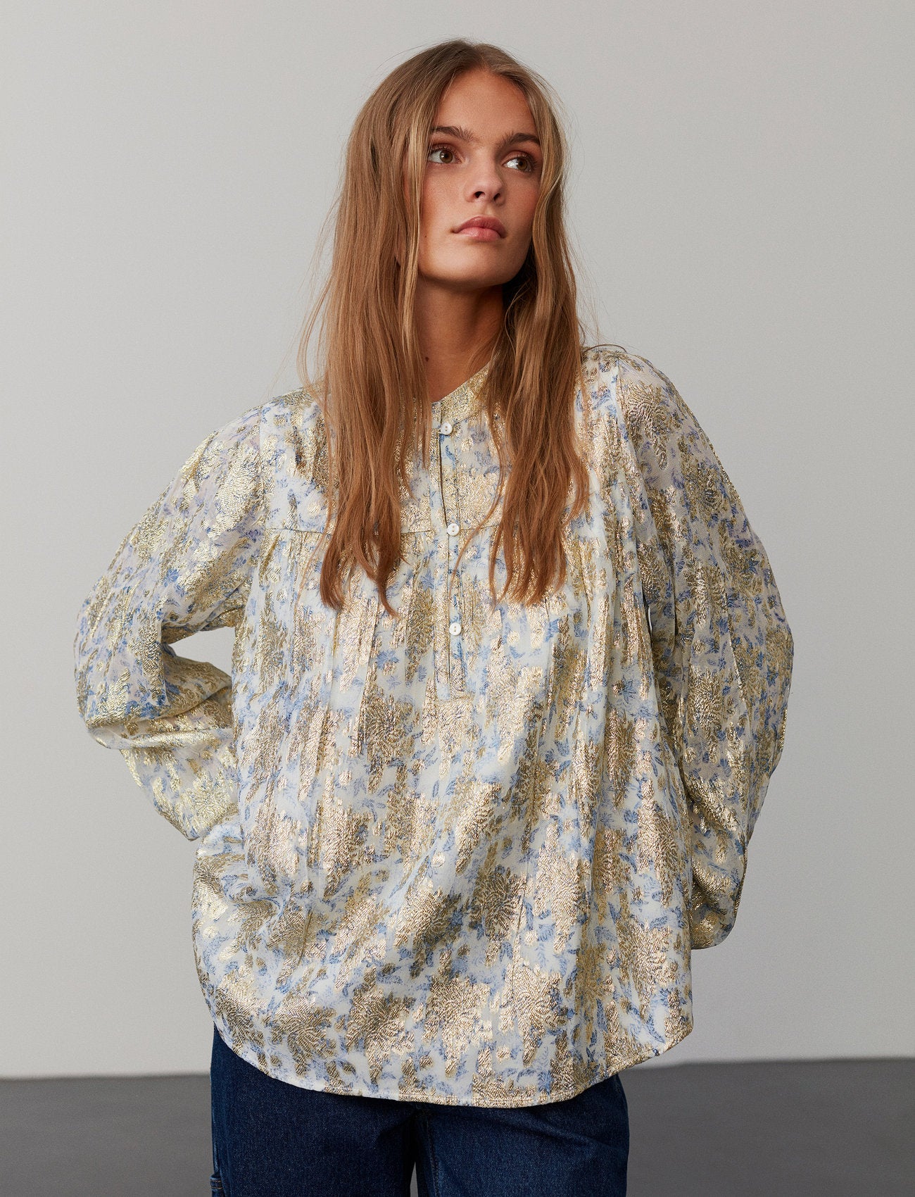 Long Sleeve Foil Blouse