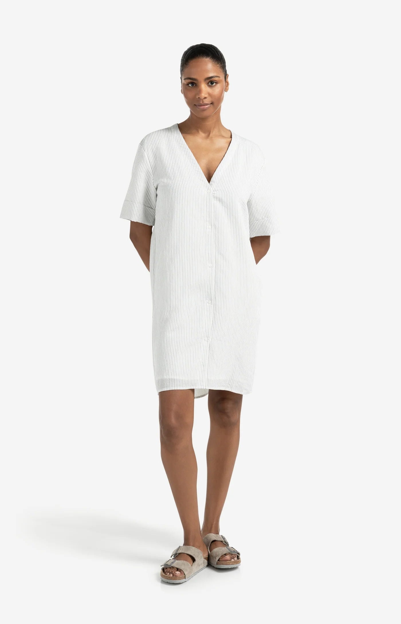 Crossover Stripe V-Neck Dress