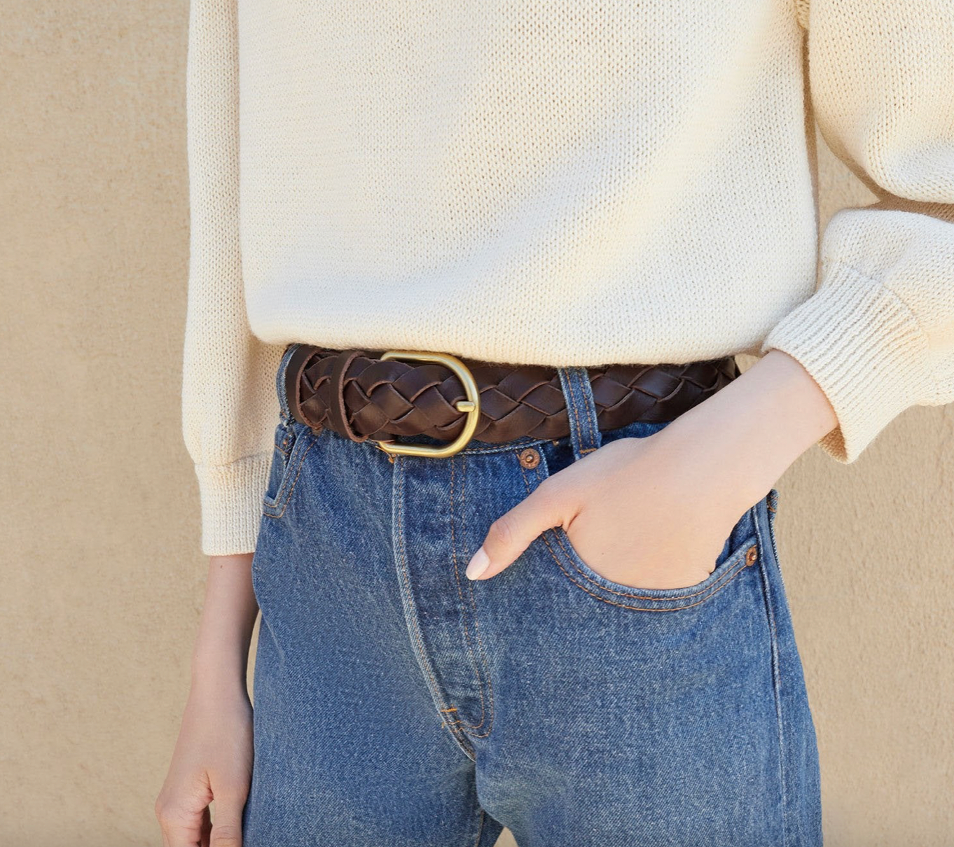 Braided vachetta leather shop belt